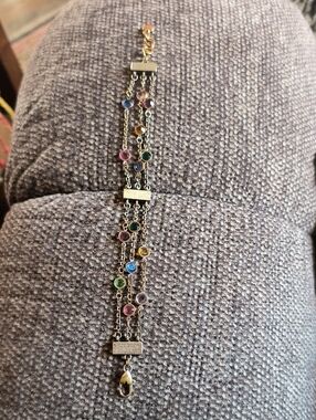 Multi-Color Crystal Chain Bracelet - Gold Tone